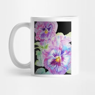 Purple Pansy Watercolor Painting on Black Mug